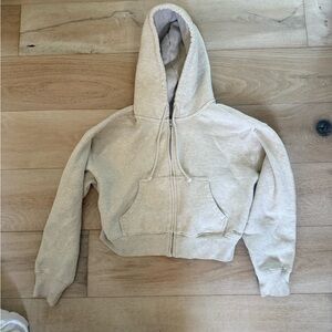 Aritzia TNA Cozy Fleece Zip Up Hoodie Oatmeal Beige Boyfriend Fit Size M